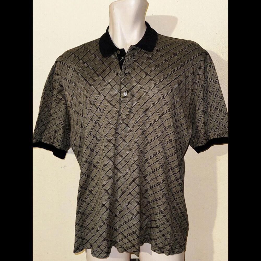 Vintage Bobby Jones Golf Player Placket Gray & Black Shirt Sz L